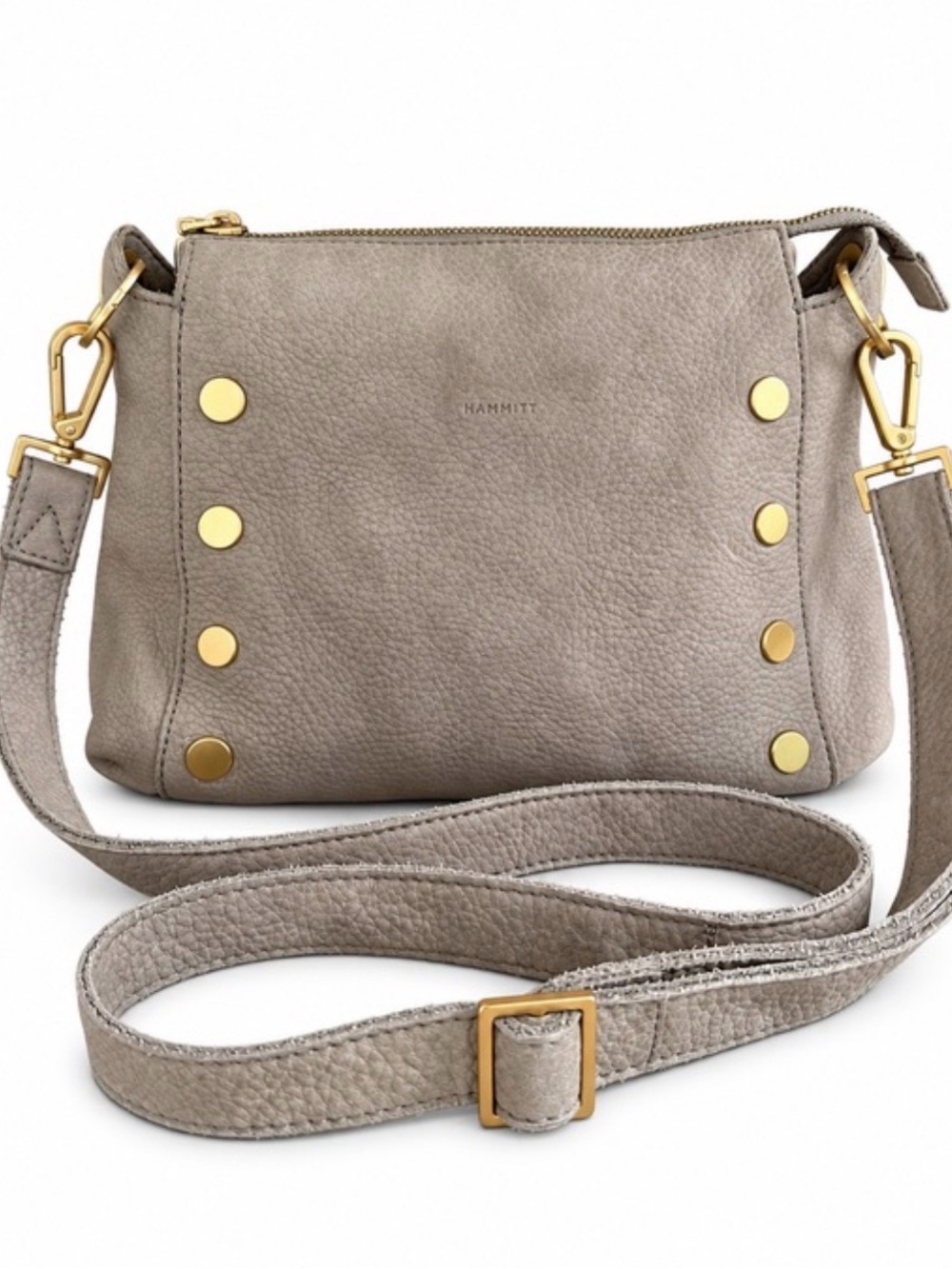 Hammitt Bryant Medium Grey Natural Leather Crossbody Bag Gold